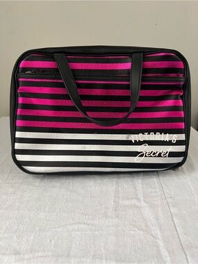 Victoria’s Secret Pink Black Stripe Travel Makeup Cosmetic Train Case Set